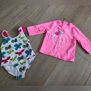 Hatley Pink and Multicolor Butterfly Kids Swim One Piece